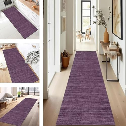 SUCERU Läufer Teppich Lang Flur Küche rutschfest Waschbar Korridor Teppichmatten Dunkelviolett 90X200CM Küchenteppich Küchenläufer Modern Teppichläufer Flur Schlafzimmer Wohnzimmer Meterware Eingang