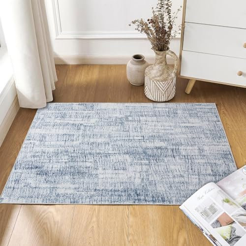 Tinyboy-hbq Waschbarer Teppich Wohnzimmer Kurzflor Schlafzimmer Moderner Rutschfest Weich Groß Anti-Rutsch (Hellblau/Mehrfarbig, 80 x 120 cm)