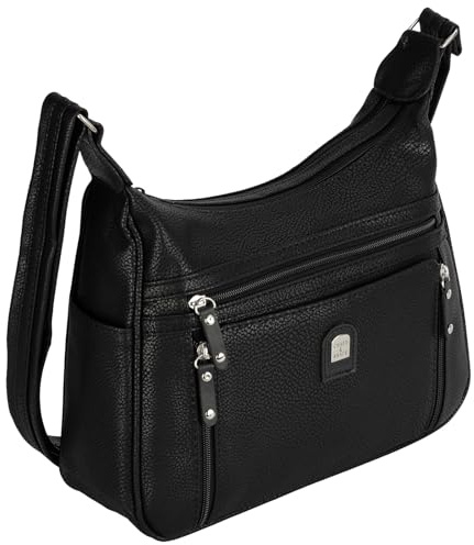 EAAKIE Damen Tasche, Schultertasche, Handtasche, Umhängetasche mit Leder Optik und vielen Fächern