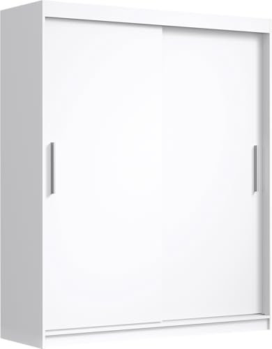 meble masztalerz Kleiderschrank, Schwebetürenschrank, Schlafzimmerschrank mit Regalen & Kleiderstange – Moderner Schrank für Schlafzimmer & Flur (Weiß, 180cm)