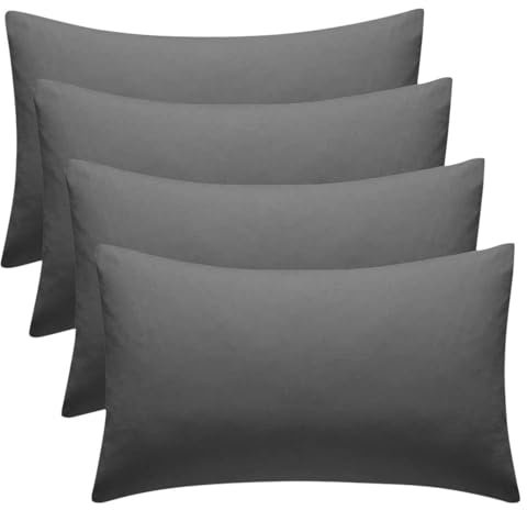 4 Pack Pillow Cases 100% Brushed Microfibre Plain Pillowcases Super Soft Touch Cosy Anti-Allergy Anti Bacterial with Envelope Closure 48 x 75cm Bed Pillow (Black)
