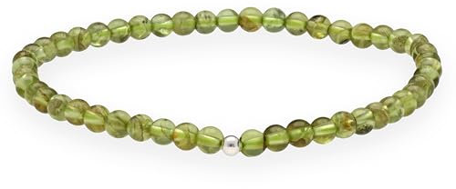 Lebensquelle Plus Peridot Kugelarmband + 925er Silberkugel | 4mm große Kugeln | 19cm großes dehnbares Armband