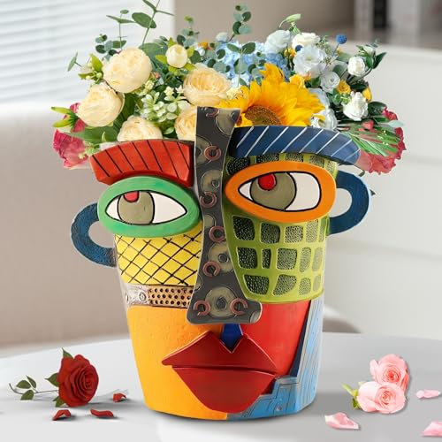 Resina Maceta Abstracta, Única Adornos de Maceta, Maceta Colorida Abstracta Belleza 18.5cm Divertida Maceta Suculenta para Plantas de Interior y Exterior, Decoración del Hogar, Moderno
