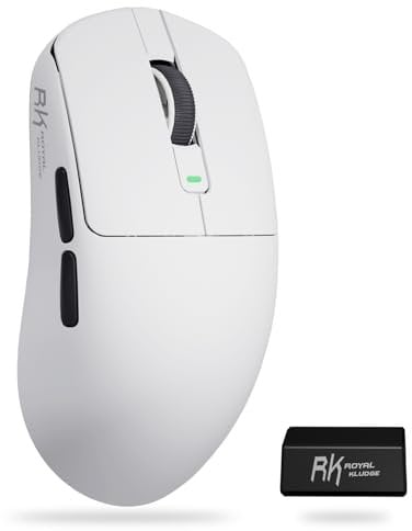 RK Royal Kludge M3 Ratón Gaming Inalámbrico Ultraligero 47g, PAW3950 Sensor 42000 DPI, 8K Wireless Mouse BT/2.4G/USB, 5 Botones Programables, Diseño Ergonómico, Batería 650mAh para PC/Consolas, Blanco