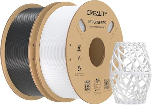 Creality Hyper PETG Filamento 2 kg 1,75 mm, filamento de alta velocidad (30-600 mm/s), compatible con la mayoría de impresoras 3D como Creality K1C K1 Max, negro y blanco
