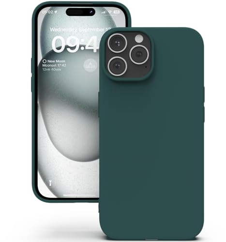 YATWIN Hülle für iPhone 15 Pro Max, Silikon Handyhülle mit Futter, 1mm Kamera und Displayschutz, Dünn & Leicht, Anti Kratzer Case, Grün
