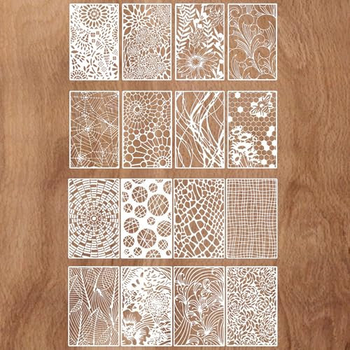 Jeu de 16 pochoirs Pochoir de Peinture en Plastique,Pochoirs de Texture,Pochoirs de Peinture de Texture Réutilisables,Chablons à Peindre Faits à la Main,pour Scrapbooking,Journaux,Toiles,Murs