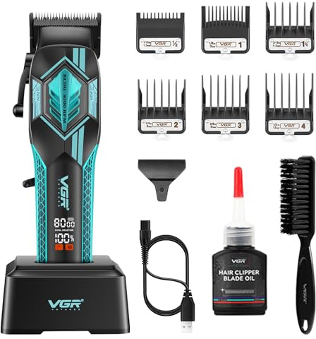 VGR 119 Haarschneidemaschine Profi für Herren, Wiederaufladbarer Kabelloser Haarschneider mit Ladestation, Professionelle Fade Haarschneider mit BLDC-Motor und Keramikklingen, USB-Aufladung, Grün