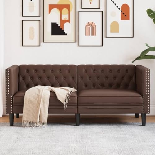 Qnhdfrt Chesterfield Sofa 2-Sitzer Braun Kunstleder mit Knopfheftung und Dicker Polsterung, Bequemer Sessel für Wohnzimmer, Esszimmer oder Balkon