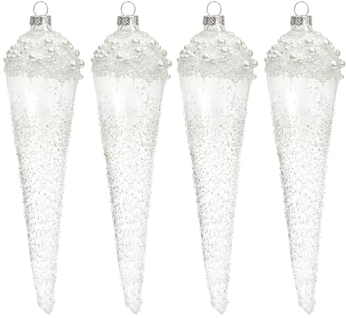 KI Store weihnachtskugeln Weiß Pearl Glas 4 Stücke Ornamente 19.5cm für Weihnachtsbaum Christbaumkugeln Glas Weihnachtsdekoration Kugeln