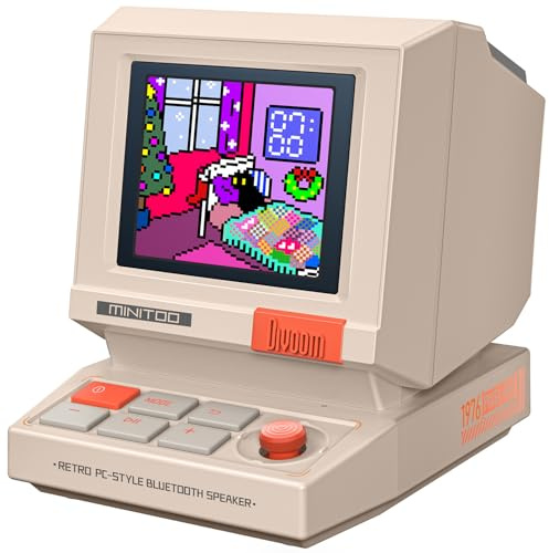Divoom Minitoo Enceinte Bluetooth Pixel Art, réveil, au Style Mini PC rétro | Personnalisation via l’app, bruit blanc relaxant, compagnon audio de bureau, déco ludique, setup gaming, cadeau geek original
