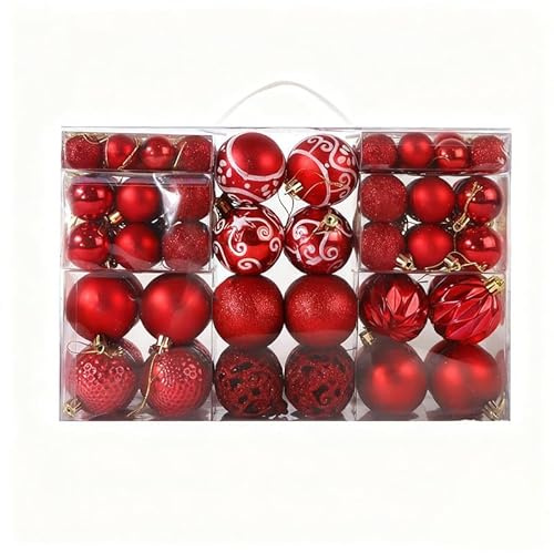 TRIXES 100 Stück Rote Weihnachtskugeln Set – Bruchsichere Christbaumkugeln – In Verschiedenen Größen | Weihnachtskugeln Set, bruchsichere Baumkugeln in verschiedenen Größen