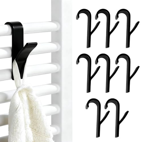 EJRUP 8 Pezzi Ganci per Termoarredo Bagno,Robusti per Appendere Asciugamani, Porta Asciugamani Bagno Arredo,Accappatoi e Vestiti, Salvaspazio,per Caloriferi Riscaldanti (Nero)