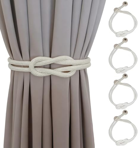4 Stück Magnetische Vorhang Raffhalter, Magnetische Vorhanghalter Natürlicher Baumwollkordel, Moderner Minimalistischer Stil Vorhanghalter, für Wohnzimmer Schlafzimmer Büro Gardinen Deko (Beige)