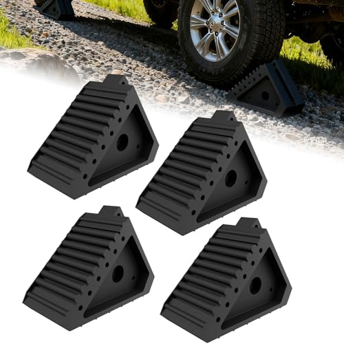 ACXIN 4 Stück Unterlegkeile Auto aus Gummi, Auffahrkeile 20x10x15cm mit Praktischem Griff, Radstopper für Garage, Radkeil Bremskeil rutschfeste Radstopper für Autos Anhänger Wohnmobil, Schwarz