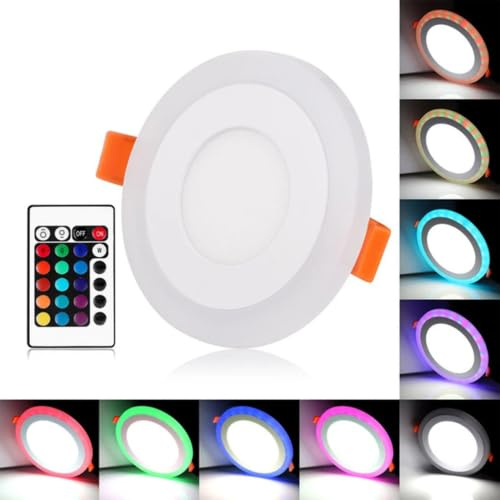 6W LED Einbaustrahler 230V, Zweifarben mit unabhängiger Steuerung (innen:3W 4000K Weiß/außen:3W RGB), dimmbar Ultraflaches Einbau-Panel, festes 75mm Bohrloch, Aluminiumrahmen, mit Fernbedienung (4)