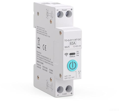 SiSinkal Interruptor de circuito inteligente para Tuya DC 63A 12-80V Interruptor de control remoto inalámbrico con aplicación y control de voz para Smart Life, montaje en riel de 35 mm, carcasa