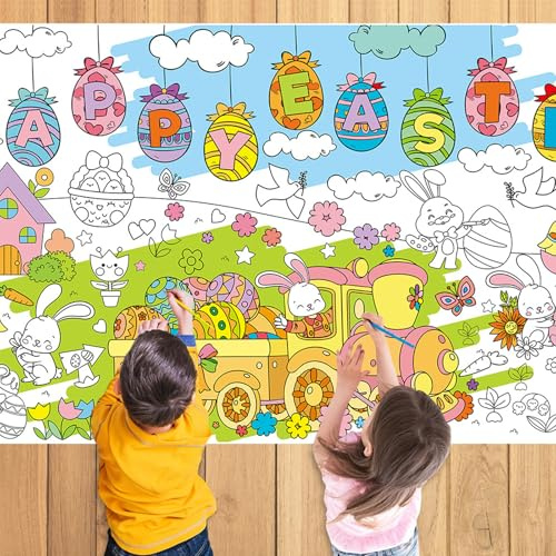 Koboko Ausmal-Tischdecke Ostern, 130 x 75 cm Tischdecke zum Ausmalen Ostern, Ausmaltischdecke Kinder, Happy Easter Deko Tischdecken Papier, Oster Basteln für Ostergeschenk Kindergeburtstag Deko