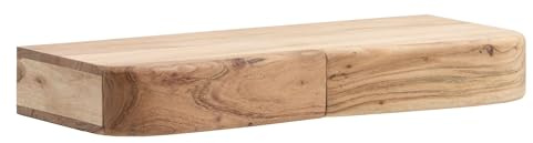 FineBuy Wandregal Akazie Massivholz 60cm mit Zwei Schubladen - Design Regal für die Wand - Holz Wandboard mit Stauraum - Schwebendes Hängeregal aus Echtholz