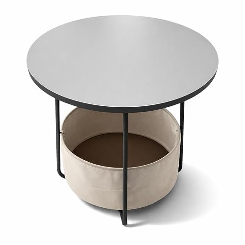 Relaxdays Beistelltisch, runder Couchtisch, mit Stoffkorb, HD: 50x45 cm, Kaffeetisch Wohnzimmer, MDF & Metall, Farben