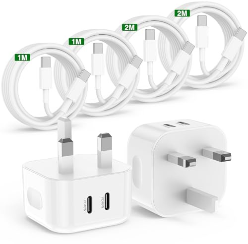 40W iPhone 17 16 15 Pro Max Fast Charger Apple MFi Certified,2 Port PD Quick USB C Plug UK with 1/1/2/2M USB C to C Charging Cable for iPhone 17 Pro/16 Pro Max/16/15 Pro/16 Plus/16e,iPad Pro/Air/Mini
