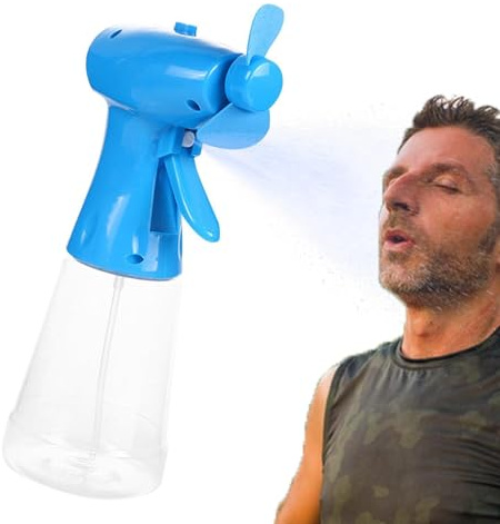 Water Spray Bottle Fan | 350ML Handheld Misting Fan | Small Personal Fans with Water Mist Spray | Cooling Fans Battery Operated for Gardening, BBQ, Beach, Camping, Hiking, Commuting (Blue)