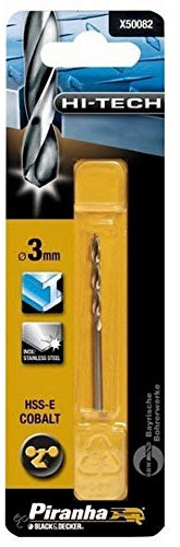Piranha HSS-E Cobalt Hi-Tech Metal Drill Bit (for All Metal Types, 3 mm Drill Diameter, 61 mm Total Length) 1 Piece, X50082