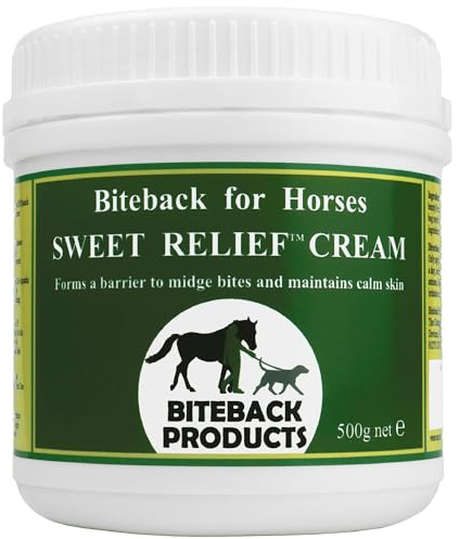Biteback Products 'Sweet Relief' Midge Barrier Cream for Itchy Horses - Non-Staining Skin Barrier with Benzyl Benzoate - Soothes Itching, Promotes Optimal Coat Condition - 500g