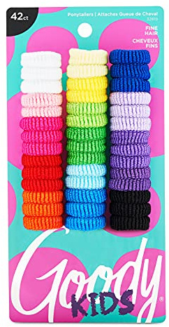 Goody Kids Ouchless Tiny Terry Ponytailers , Assorted Colors - Pain-Free Hair Accessories for Women, Girls, Babies and Teens - Perfect for Long Lasting Braids, Ponytails and More, 42 Count (Pack of 1)