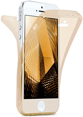 moex Double Case für iPhone 5s / 5 / SE (2016) Hülle Silikon Transparent, 360 Grad Full Body Rundum-Schutz, Komplett Schutzhülle beidseitig, Handyhülle vorne und hinten - Gold