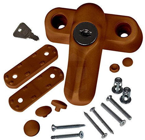 2 x Caramel Premium Key Locking Sash Jammers UPVC Window Door Lock Security Guard Arm Blocker with Jack Nuts and Screws
