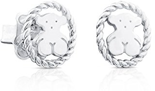 TOUS Pendientes de Plata de Primera Ley para Mujer con Cierre a Presión, Tamaño 0,95 cm, Atemporal y Elegante, Colección Camee