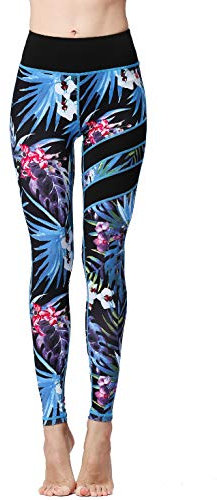 FLYILY Damen Yoga Leggins Frauen High Waist Prägedruck Slim Fit Fitnesshose Lange Sportleggins Stretchhose(4-BlackLeaf,S)