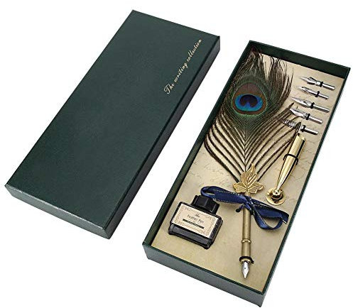 Vintage Feather Pen Antik Dip Feder schreiben Pen Set Edelstahl Federn Kalligraphie Quill Pen