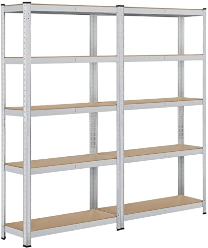 Yaheetech Lot de 2 Étagères de Garage Charge Lourde Étagère en Métal Ratelier Cuisine Salon 90 × 30 × 180 cm Acier Galvanisé MDF Capacité de Charge 175 kg