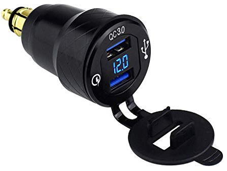 Meipire DIN Powerlet Plug a Dual Quick Charge 3.0 Adaptador de Carga USB con voltímetro para Motocicleta