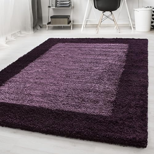 Ayyildiz Designer Hochflor Teppich, Langflor Shaggy Teppich 2 farbig Bordüre Muster, Läufer Teppich, Pflegeleicht, Wohnzimmerteppich, Größe:300 x 400 cm, Farbe:Lila