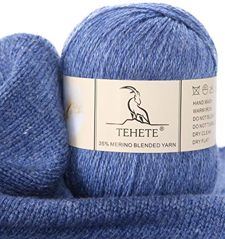 TEHETE Merinowolle Garn zum Stricken und häkeln, Handstrickgarn Schurwolle, 250 Metern 3 Fäden 50g per Knäuel,weich und leicht,Blauviolett