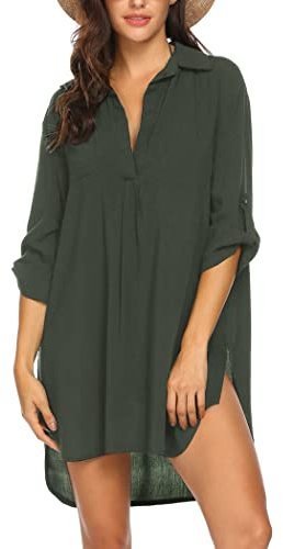 UNibelle Strandkleid Damen Badeanzug Strand Bluse Shirts Bikini Cover Up Beachwear Badeanzug Sommerkleid Sexy, Armeegrün, XL