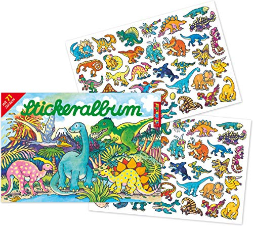 Stickeralbum mit 71 Sticker * DINOS * als Geschenk oder zum Basteln | 72024 | T-Rex Dinosaurier Kindersticker Aufkleber Stickerbuch für Kinder