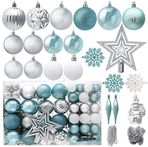 Joiedomi 110 Adornos navideños de Color Azul, Blanco y Plateado con un Adorno de árbol de Estrella Plateada, Adornos de Navidad inastillables para Vacaciones, decoración