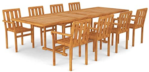 vidaXL Teak Massiv Gartenmöbel Set 9-TLG. Gartengarnitur Sitzgarnitur Sitzgruppe Gartenset Gartenstuhl Gartentisch Stapelstühle Tisch