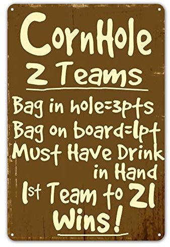 ZYPENG Cornhole Rules Retro Vintage Metal Tin Sign Wall Plaque - for Cafe Beer Club Wall Home Decor 8 x 12 inches