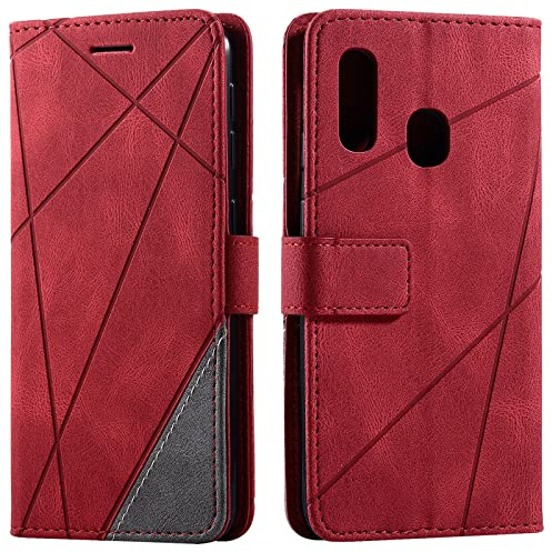 Vankii Cover per Samsung Galaxy A20E, Flip Caso Libro Premium Portafoglio Custodia in Pelle PU Magnetica,Custodia Pelle Sintetica TPU Silicone Antiurto,Funzione Supporto Slot Schede (Rosso)