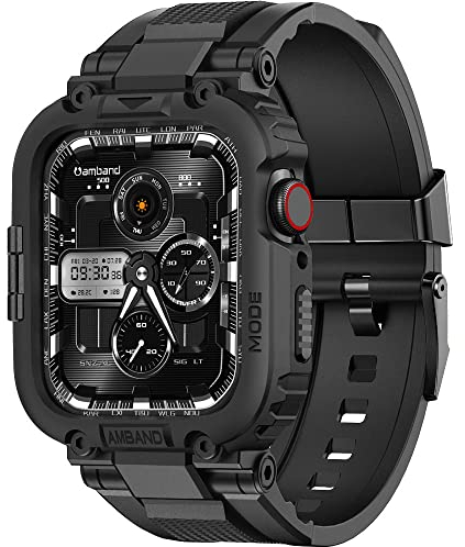 amBand Compatible con Apple Watch Correas 45mm 44mm 42mm Pulsera Protector, M1 Sport Series Resistente Funda con Fanda para Hombre iWatch Series 9/8/7/SE/6/5/4/3/2/1 42/44/45mm Negro