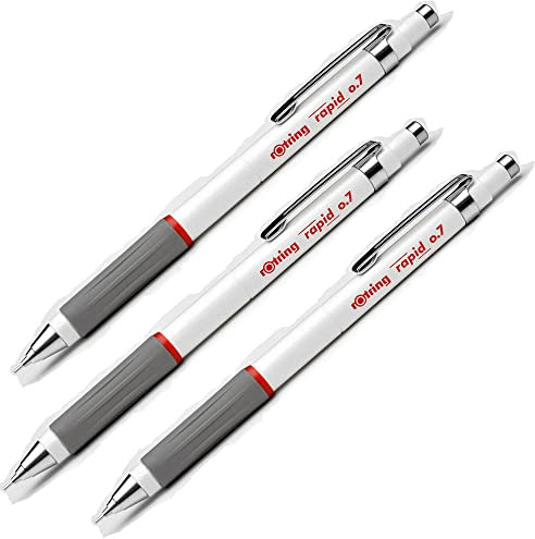 Newell Brands Rotring Rapid Lot de 3 porte-mines HB 0,7 mm avec gomme rotative, pointe rétractable et poignée en caoutchouc souple – Emballage uni