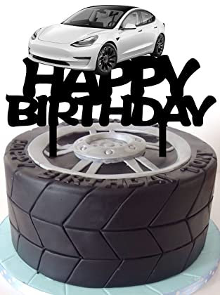 Tesla Model 3 Happy Birthday Cake Topper Elektrisches Auto Cake Topper für Auto Thema Geburtstag Party Dekorationen