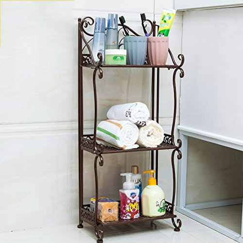 Scaffale da Bagno in Ferro battuto Lavabo da Bagno a Pavimento Lavabo WC Scaffale portaoggetti (Bronzo a Tre Piani)