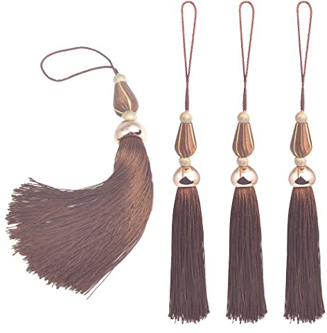 Kuasting 4pcs 11.5 Inch Handmade Soft Silky Tassels, Handmade Tassels Bookmarks for DIY Crafts Jewelry Making,Graduation Clothing Sewing, DIY Craft Accessory,Tags (Coffee)