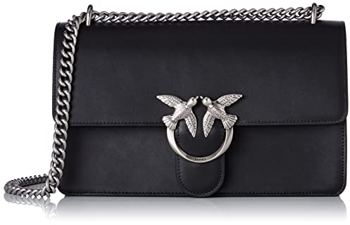Pinko Love One Classic DC Vitello SE, Borsa Donna, Z99O-Nero-Old Silver, U